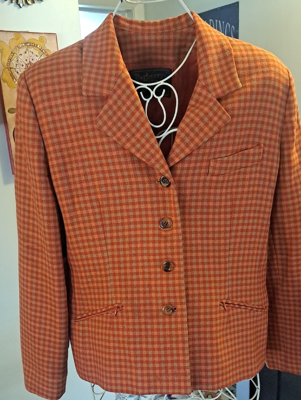 Vintage Burberry Plaid Wool Blazer, Sz 14